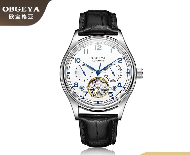 

Men's Automatic Mechanical Pilot Watch - Oubogea Large Dial, Waterproof, Genuine Leather Strap