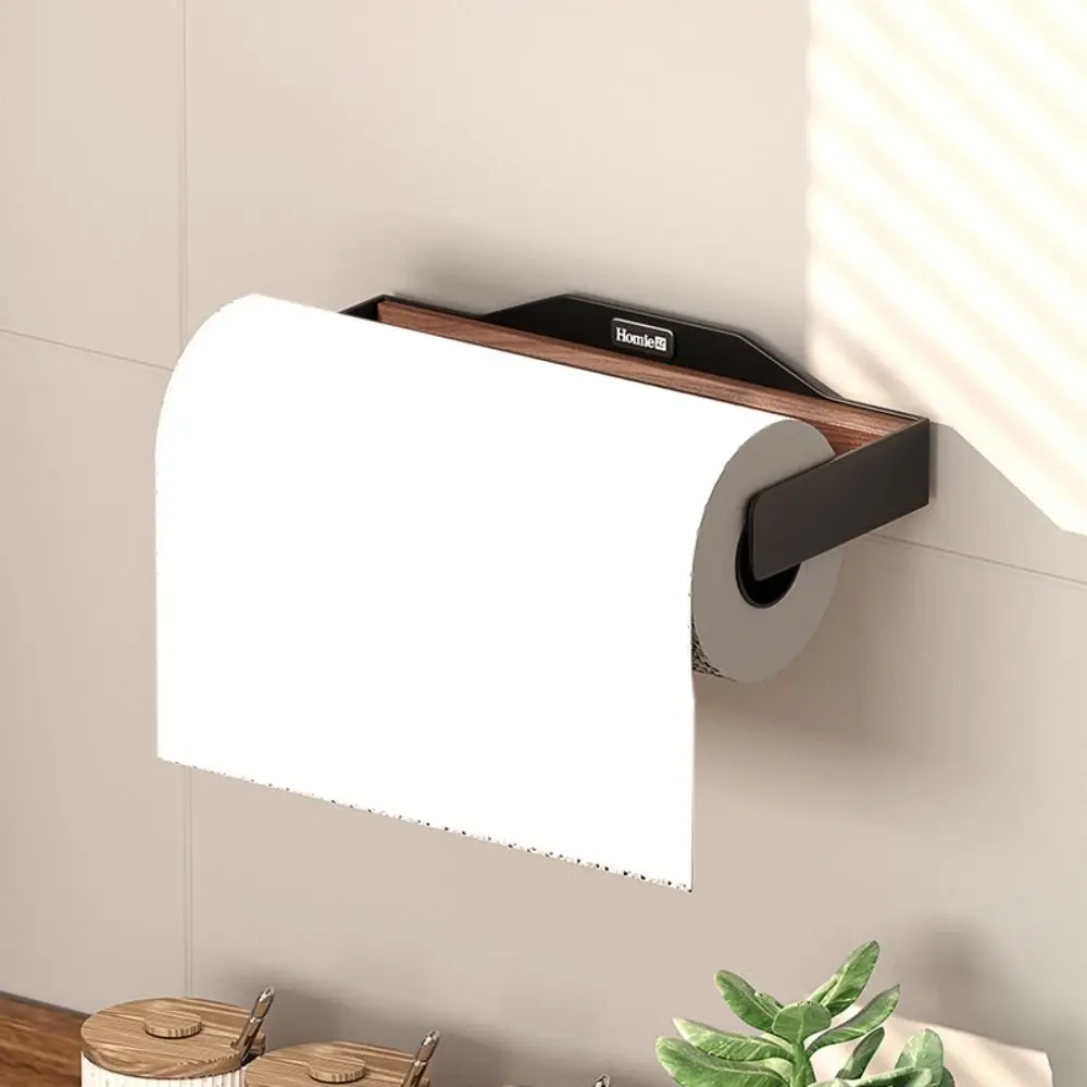 

Wall Mounted Walnut Tissue Holder Convenient Light Luxury Aluminum Alloy Tissue Holder No Punching Required Thickened