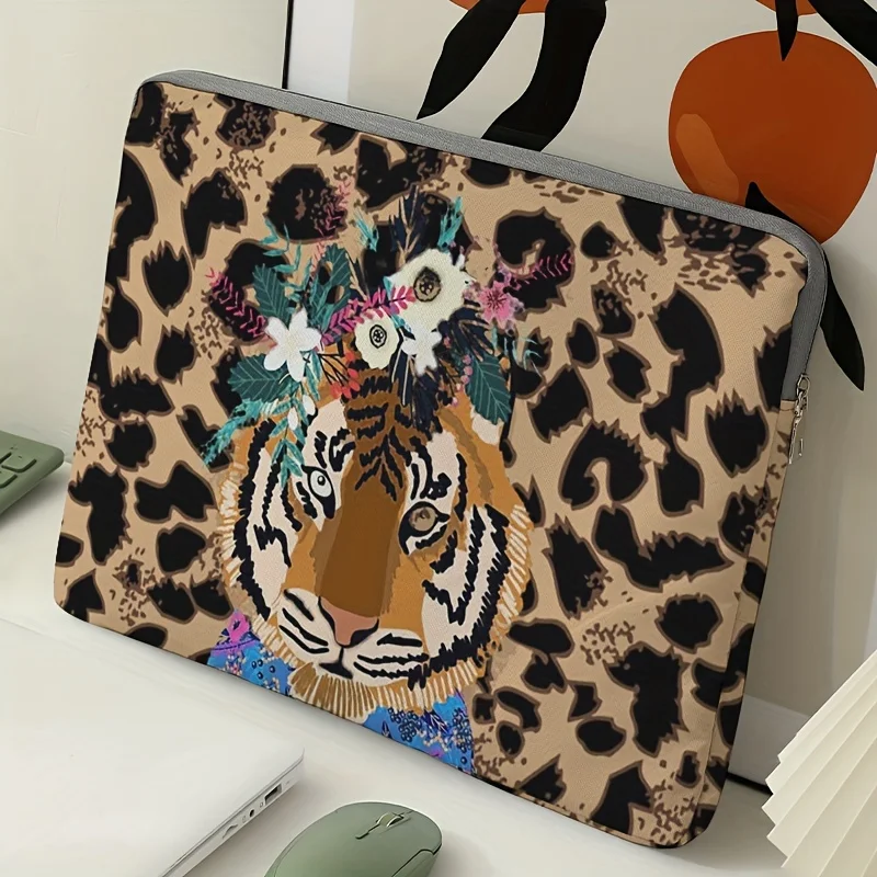 One piece set, two styles, tiger patterned laptop bag and briefcase, suitable for 14 inch laptops