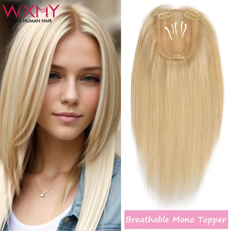 

Mono And Npu Base With Clips Women Topper Systems Blonde Straight Toppers For Women Hairpiece 100% Remy Human Hair Wig For Woman