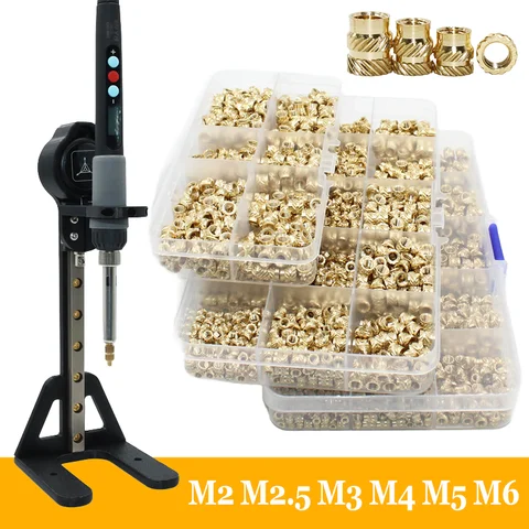 Threaded Inserts 3D Printing Tool M2 M2.5 M3 M4 M5 M6 Heat Set Insertion Soldering Iron Kit Brass Hot Melt Nut for Plastic Nuts