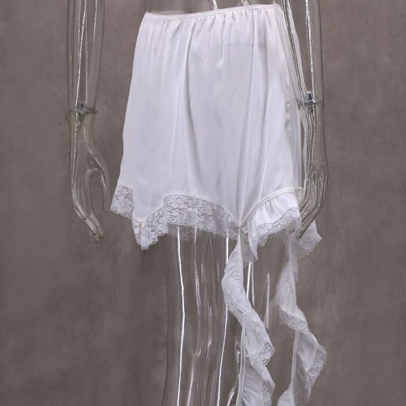مثير الدانتيل الأبيض غير المتكافئة ميدي التنانير الشارع شيك الساتان عالية الخصر ضئيلة تنورة الصيف عارضة الصلبة تنورة الإناث 2025 #6