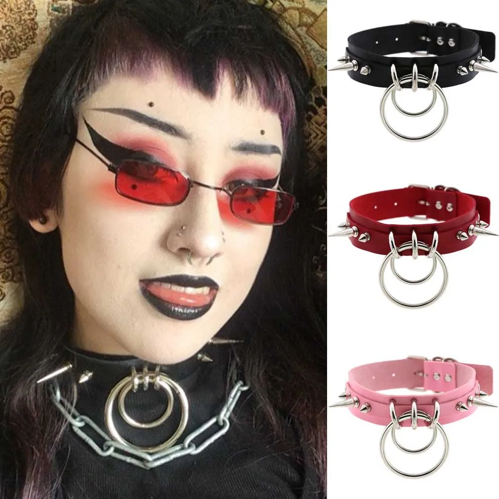 Punk Long Spike Choker Faux Leather Collar for Women Men Cool Big Rivets Studded Chocker Goth Style Necklace Accessories 2025