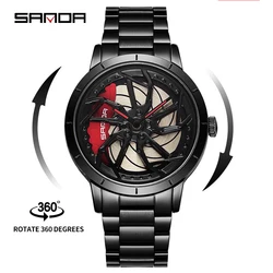 SANDA P1086 2023 new Fashion Hub Custom Design Sports Car Rim Waterproof Creative Male Watches Mens Wheel Quartz Wristwatches