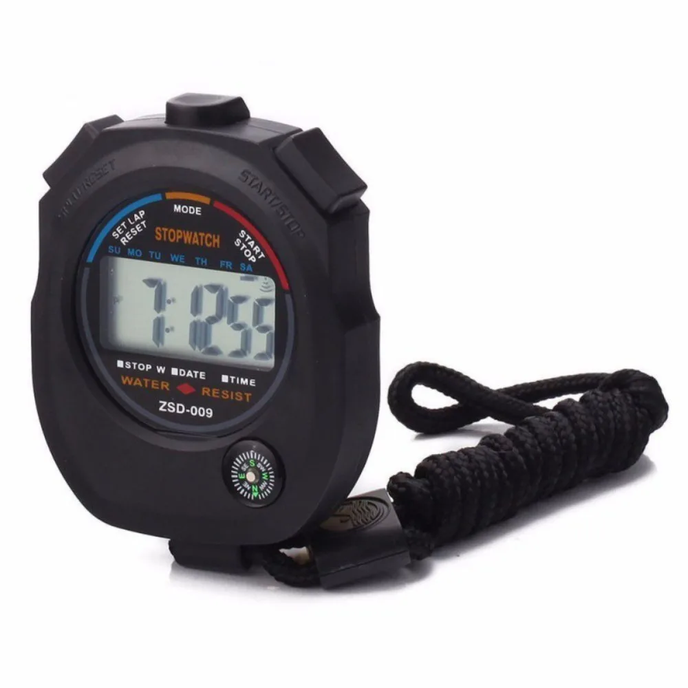 Waterproof Digital Stopwatch Handheld Accurate with Wristband Professional LCD Sports Stopwatch 24H Clock Watch