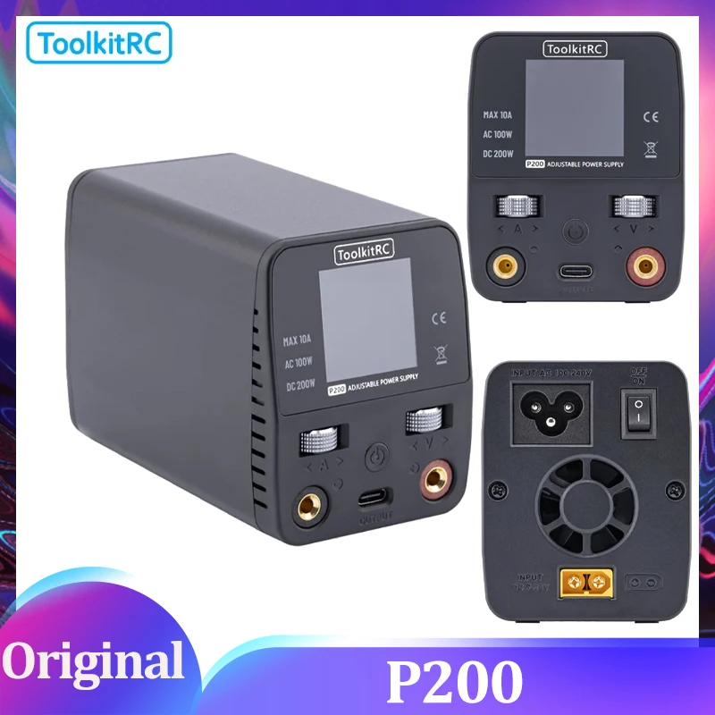

ToolkitRC P200 V2 AC100W DC200W 65W Mini Desktop Fast Charger IPS LCD Wide-angle Display Type-C Protocol Supply USB Output