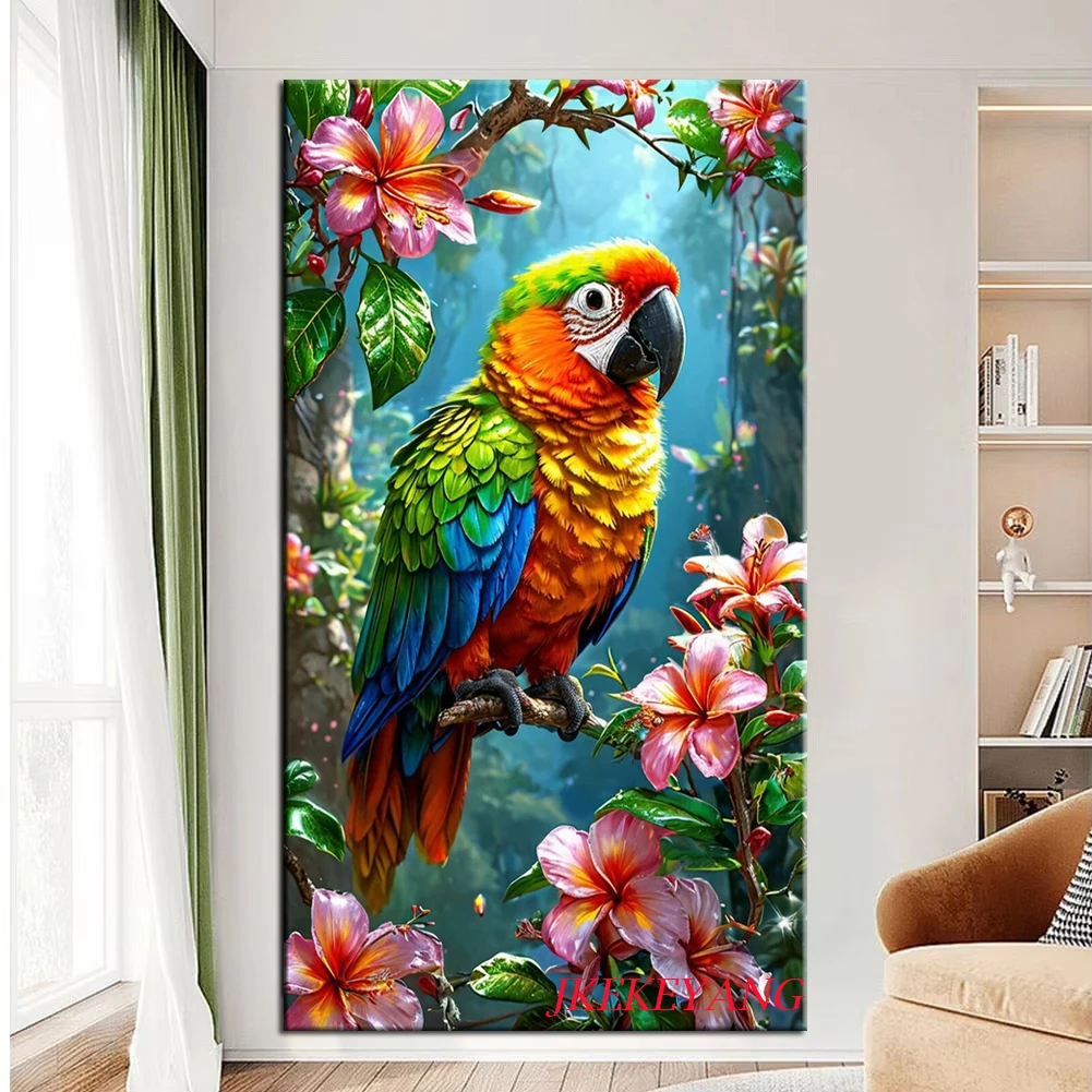 DIY Diamond Painting Cross Stitch Kit Parrot and Flowers Full Drills Diamond Mosaic New Collection 2024 Home Decor Gift