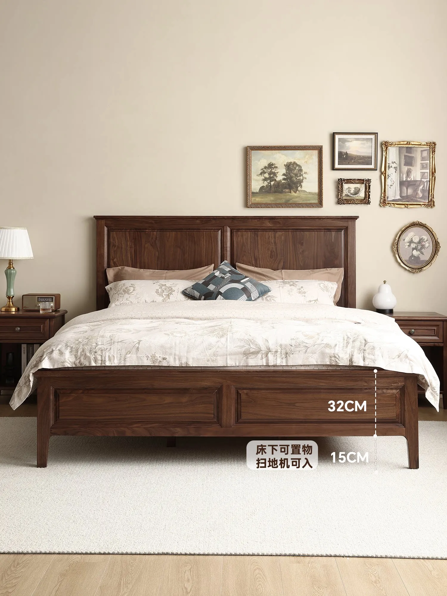 LMM American solid wood bed double bed 1.8 meters French retro 1.5 meters simple home master bedroom wedding bed