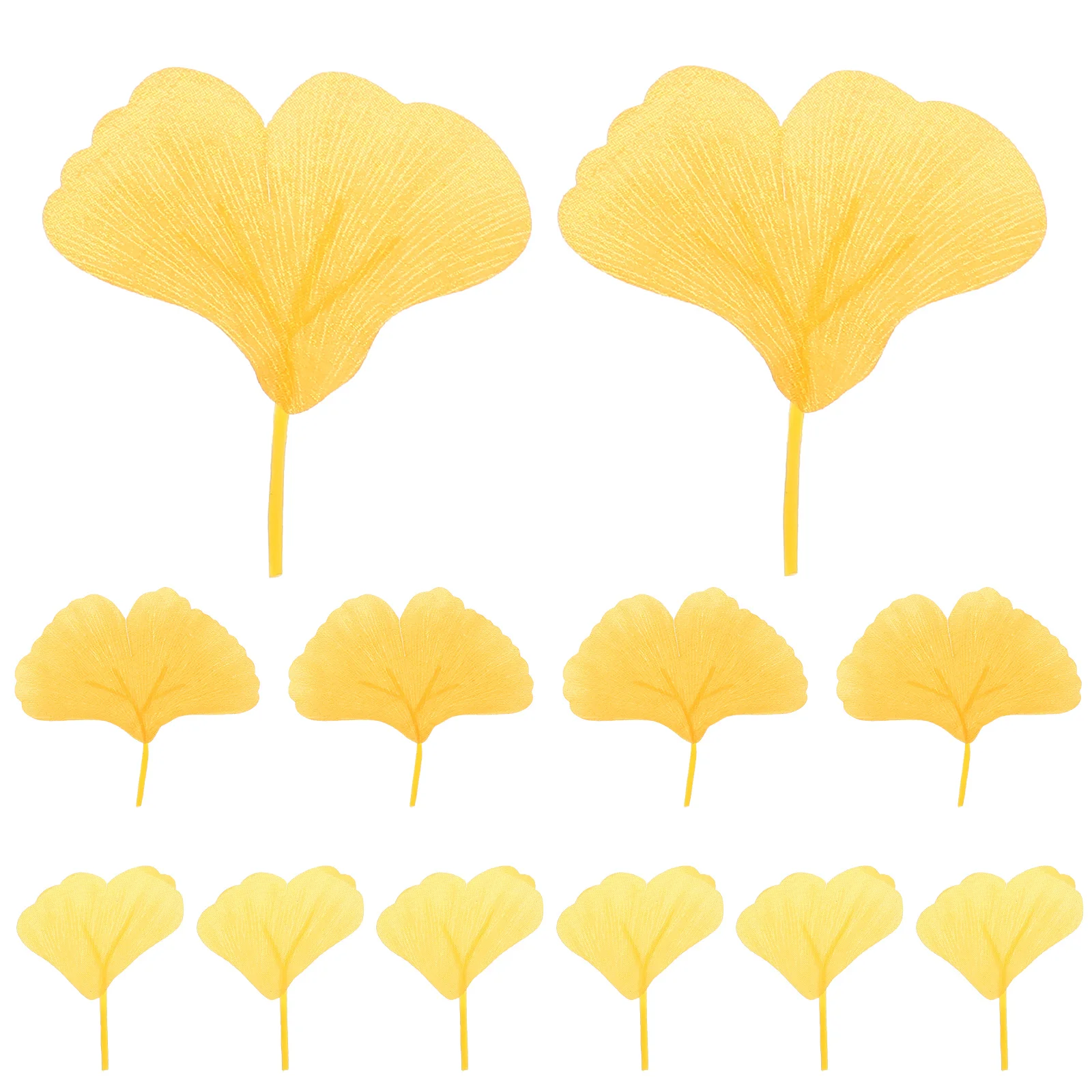 100 Pcs Ginkgo Yellow Artificial Vine Morning Glory Home Decor Faux Fall Leaves Silk Flower Punches for Card Making Decoration