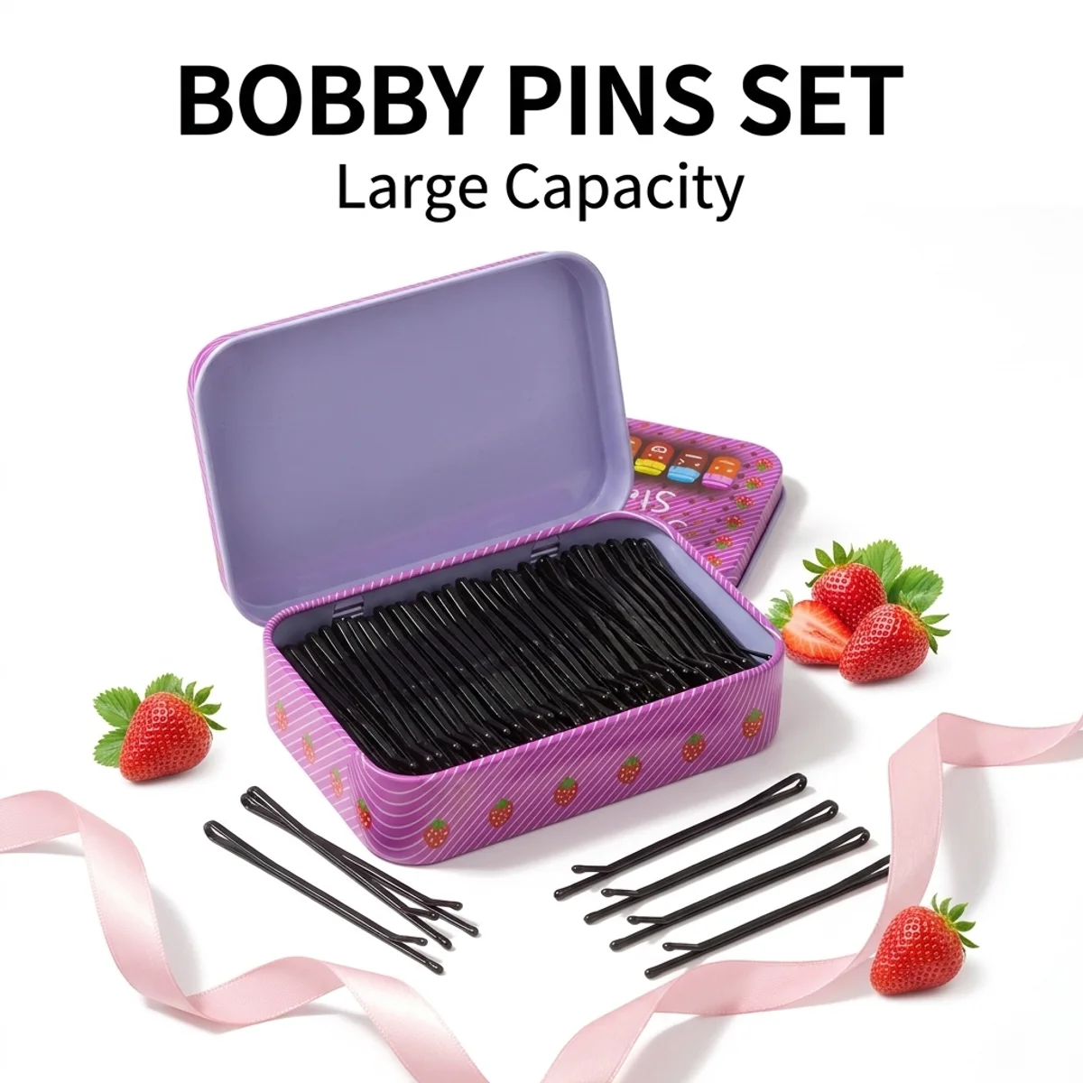 

100-piece set of girls' strawberry boxes invisible straight hair clips, for daily wear or styling.
