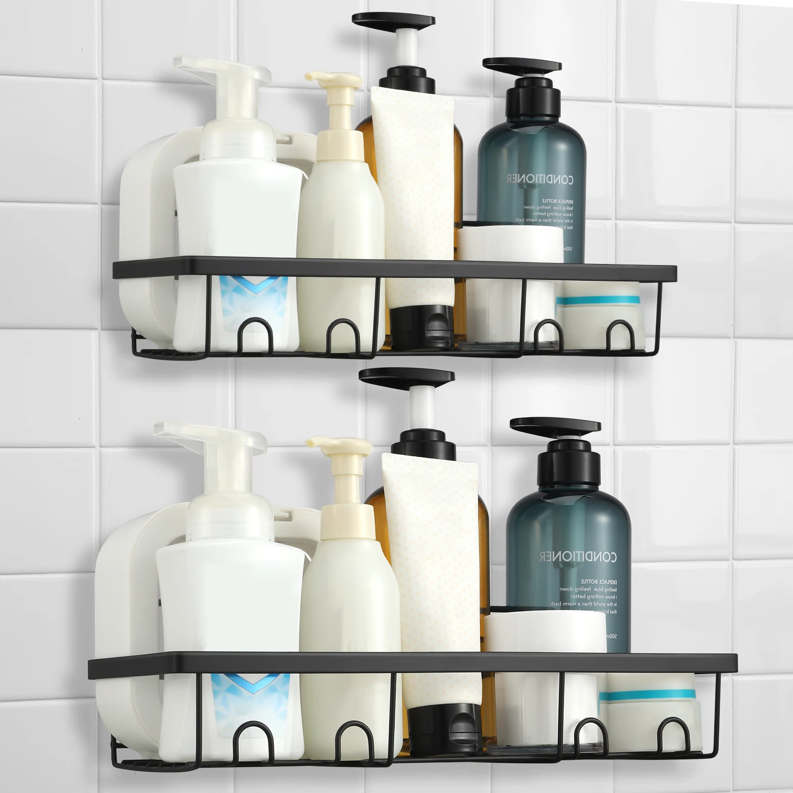 

Shower Caddy 2PCS Bathroom Shower Organizers with Hooks, No Drilling Shower Shelves Rack, Wall Rack Baskets