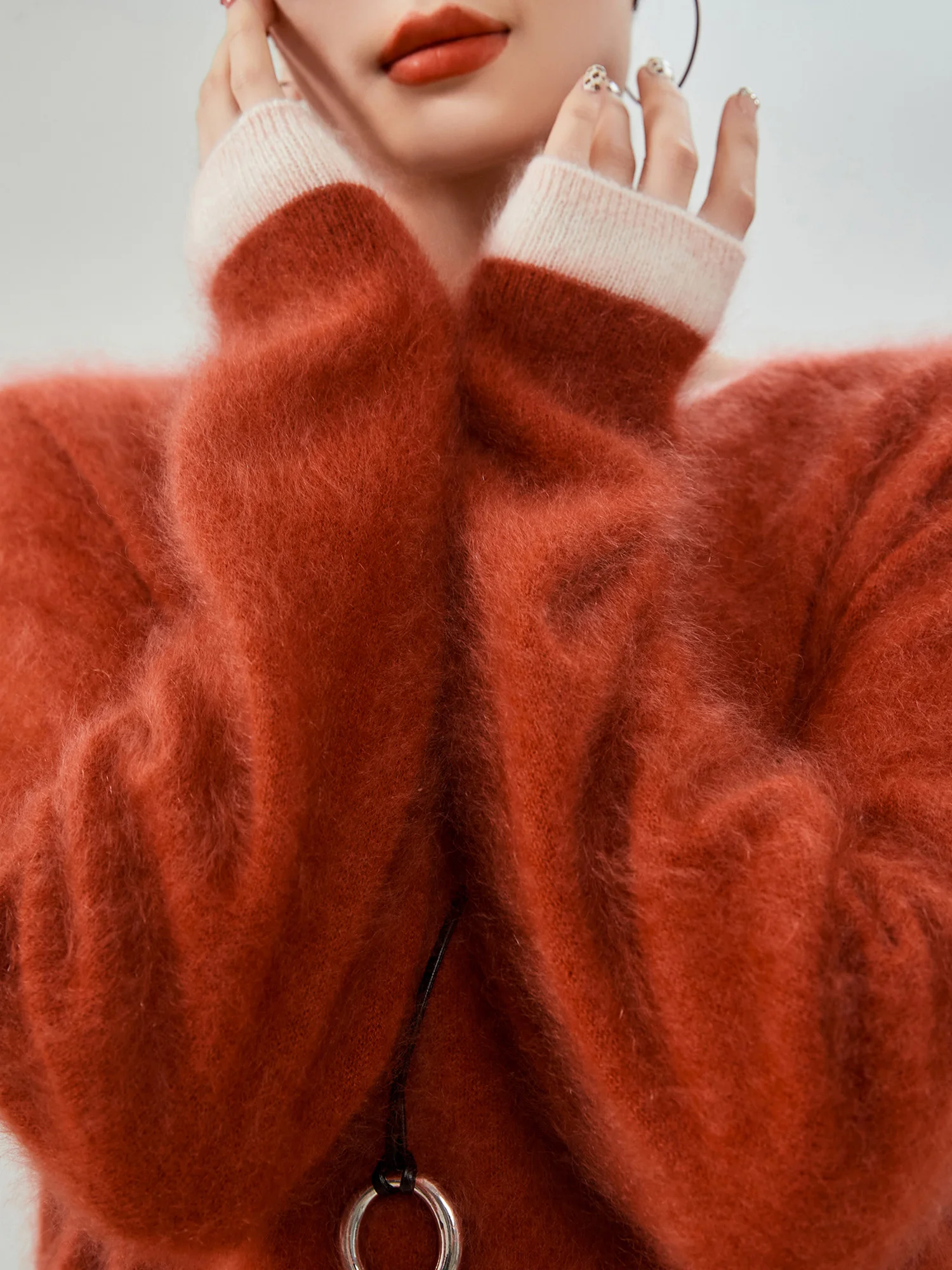 

Оранжевый круглый вязаный свитер с цветовыми блоками, свободный, с длинными рукавами, женский, зимний, новый, удобный, пушистый свитер