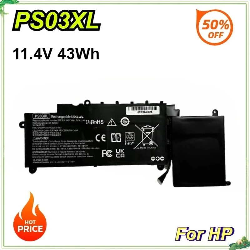 

PS03XL HSTNN-DB6R 787520-005 Laptop Battery for HP Stream X360 11-P015WM 787088-241 for Pavilion X360 310 G1 11.4V 43Wh Bateria