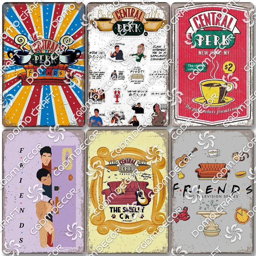 Friends Coffee Plaque Tin Signs Retro Central Perk Poster Metal Plates Wall Art Decor for Cafe Kitchen Living Room Home