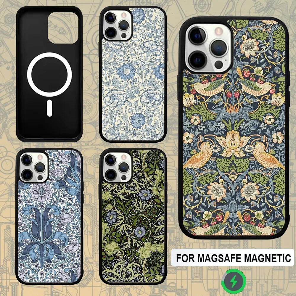 

William Morris Strawberry Thief Phone Case For IPhone 16e,16,15,Pro,Max,14,Plus,13,12,11 Magesafe Magnetic Wireless Charge Cover