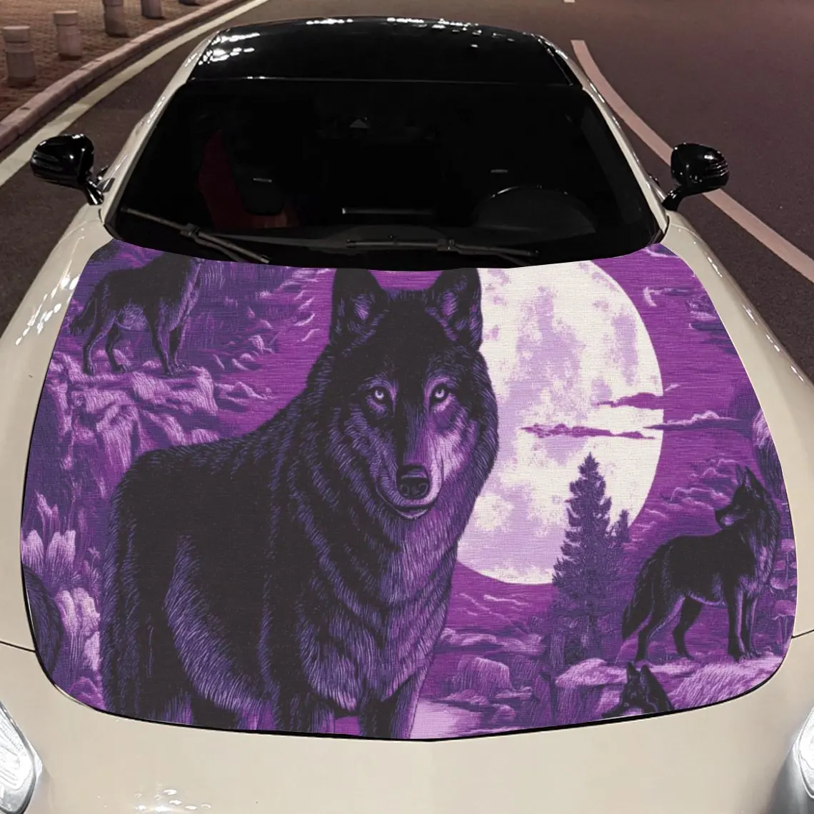Autocollants pour capot de voiture Loup violet Spellbinding – Film vinyle auto-adhésif, imperméable et durable, décorez et protégez votre voiture, Fi