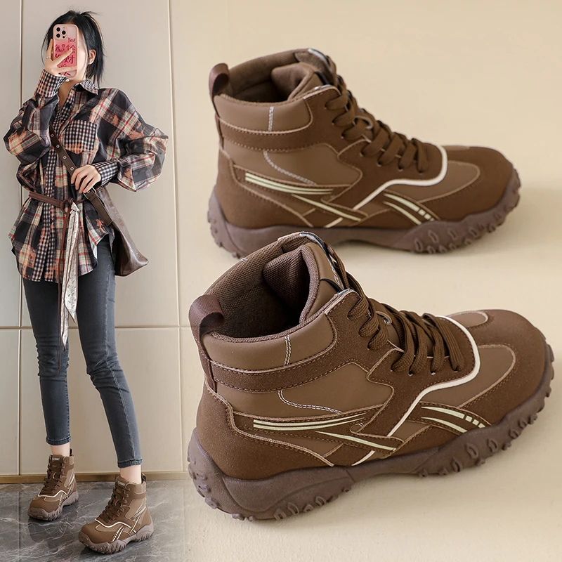 

High-top outdoor sports boots for women, casual and stylish versatile shoes, thick-soled height-increasing shoes, KT325