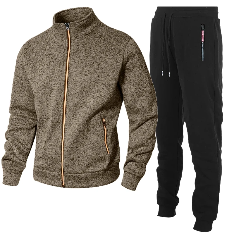 2 Pieces Men's Stand Sweatshirts Zipper Cardigan Coats Outdoor Long Sleeve Streetwear Sport Warm Oversize Baggy Pants