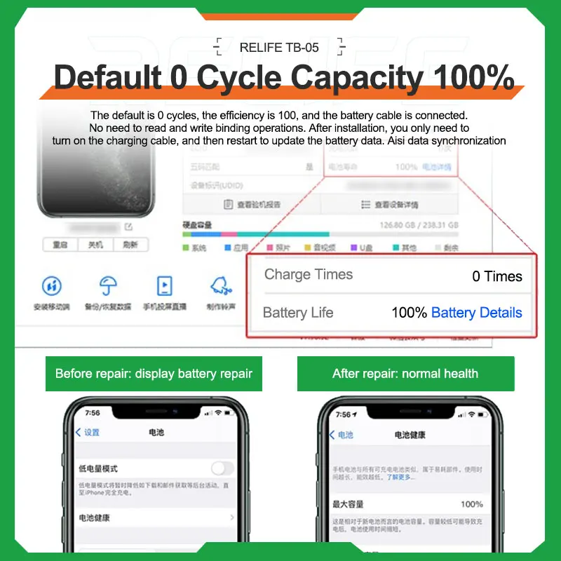 RELIFE TB-05 TB-06 installazione dello strumento di riparazione del cavo della batteria-free e Boot-free adatta a vari modelli per IPhone IP8G-15PM