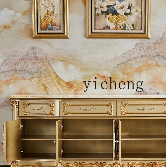 

XL1 European marble dining side cabinet solid wood carving flower locker living room partition entrance cabinet