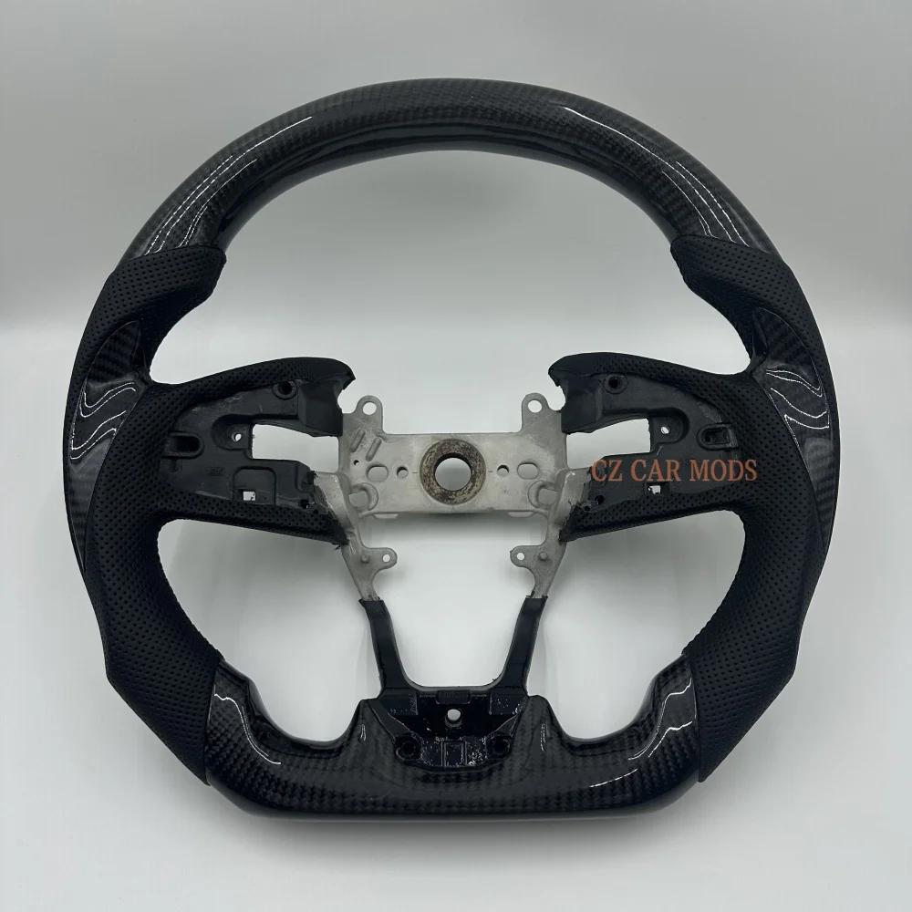 

Custom For 2016-2021 Honda Civic 10th GEN Black Carbon Fiber Steering Wheel With Black Stitch
