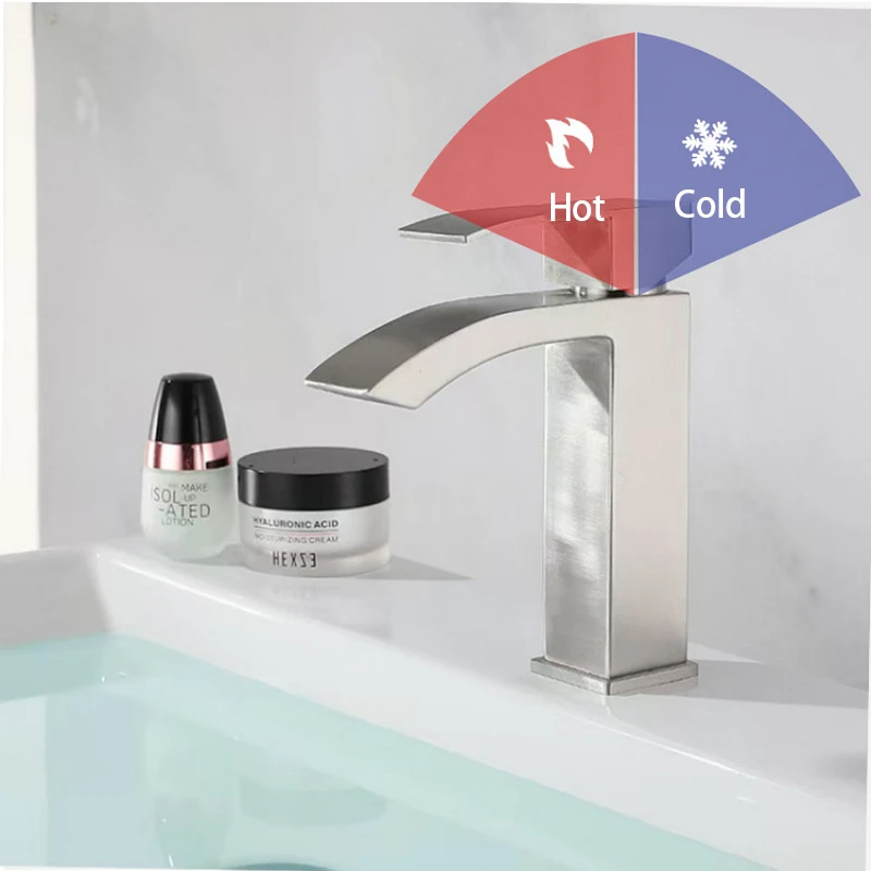 

Waterfall Wash Basin Faucet Single Handle One Hole Sink Tap Farmhouse Bath Vanity Lavatory Restroom Faucet Hot Cold Water Mixer