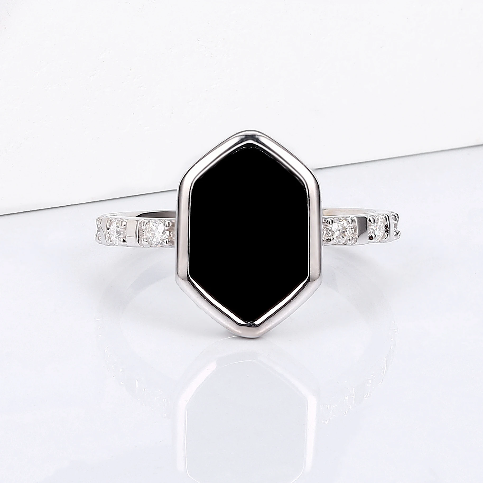 CHARMING Personalized Black Onyx Rings Moissanite Inlays for Women Men 925 Sterling Silver Party Fine Jewelry Gifts Hot Sale - Image 3