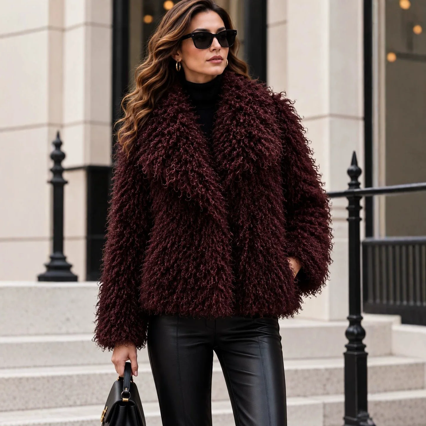 New imitation beach sheep fur coat women's fur coat big lapel