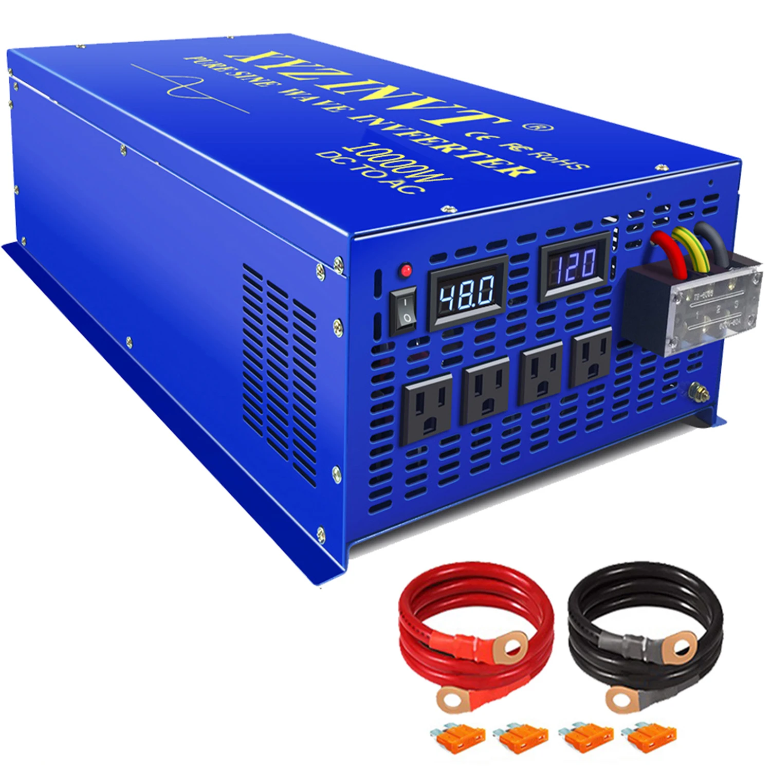 

WZRELB 48V DC to 120V 230VAC 10kw Car Inverter 72V 12V/24V/36V to 100V Inverters Pure Sine Wave 10000 Watt Power Inverter 10000w