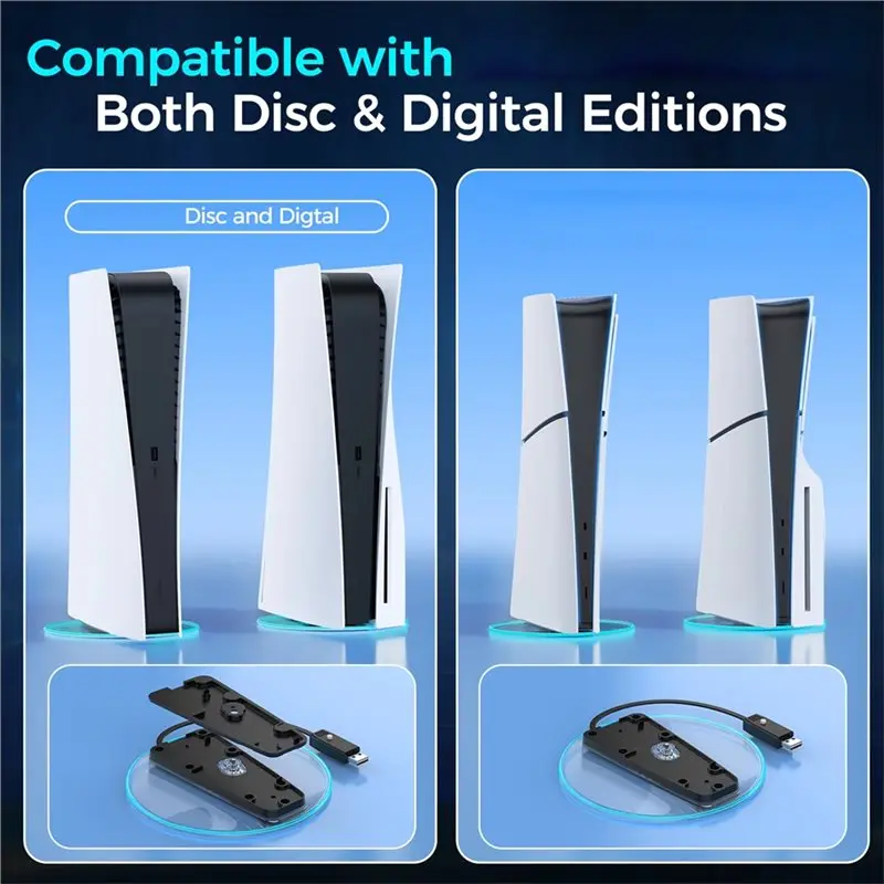 DTB7 RGB Vertical Stand for PS5 & PS5 Slim Disc Digital Edition USB Powered Plug and Play Snap-in Installation Stable Non-Slip