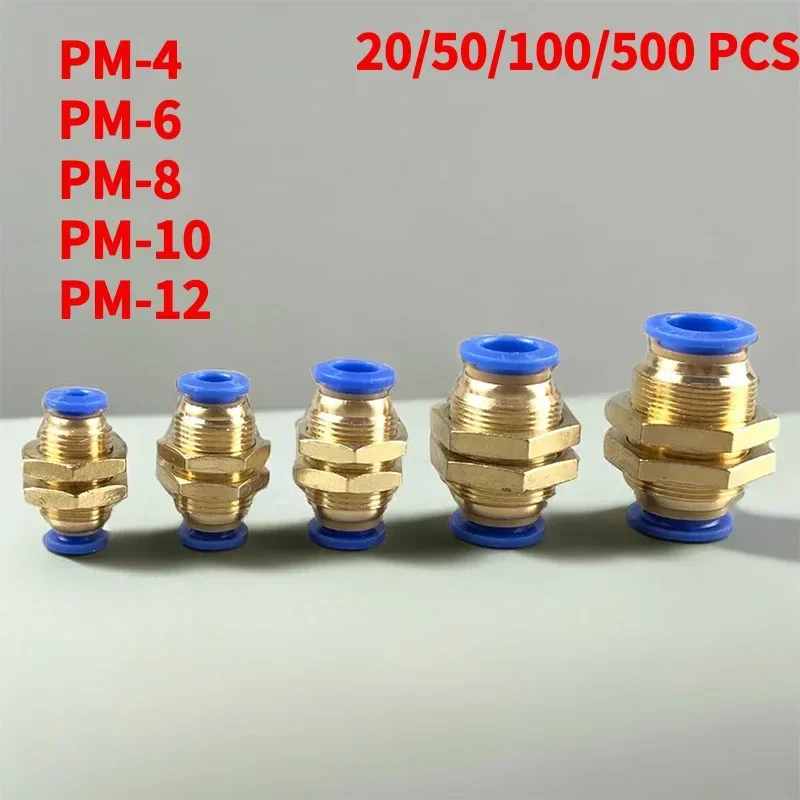 Pneumatic Fittings PM Straight Bulkhead Union Connector Hose Plastic Push in Gas Quick Connector Air Fitting,OD 4mm 6 8 10 12mm