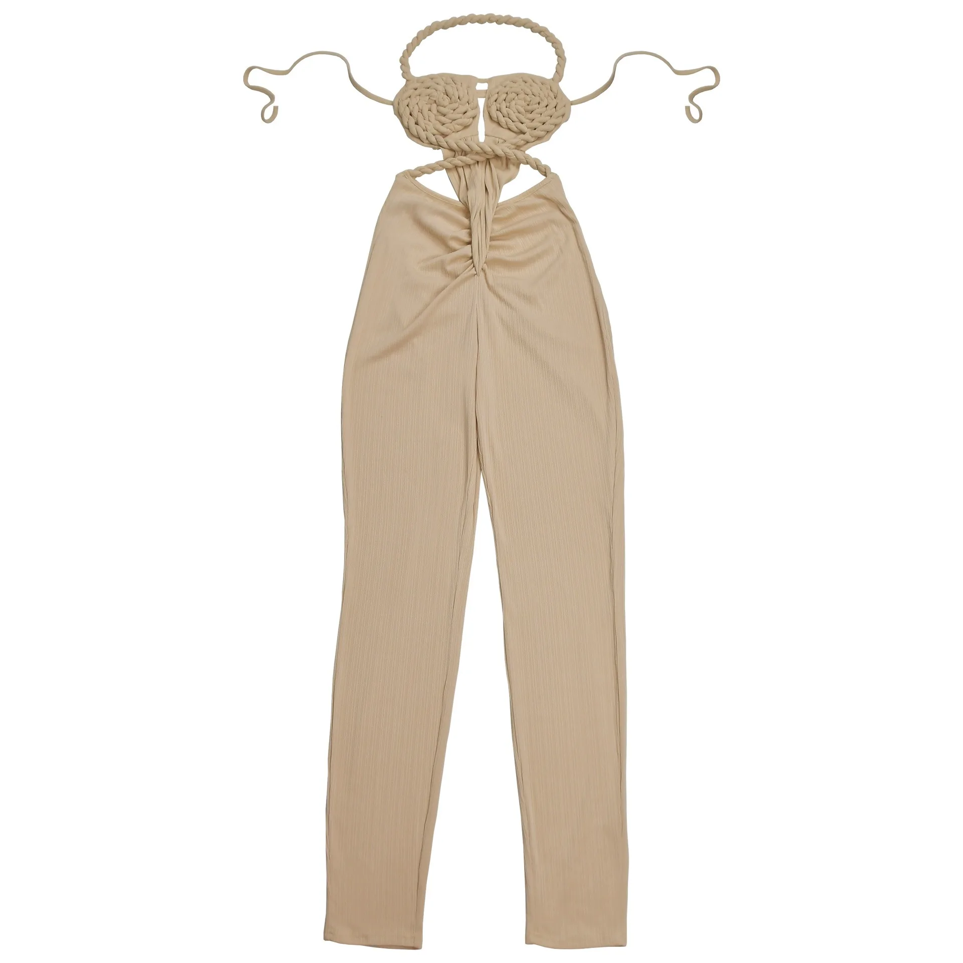 섹시한 나이트클럽 파티, 프롬, 클럽, 연회용 솔리드 컬러 캐주얼 홀터넥 백리스 솔리드 점프수트