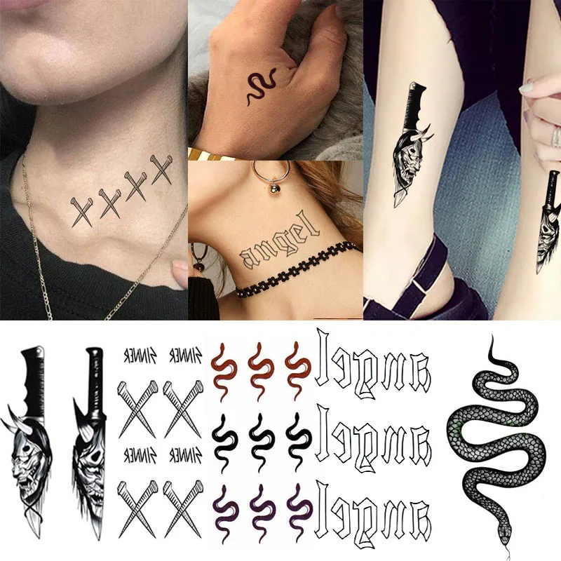 Waterproof Temporary Tattoo Cartoons Snake Pisces Dagger Sun GunTatuajes Hand Tatouage Body Water Flash Fake Tatoo Sticker Taty