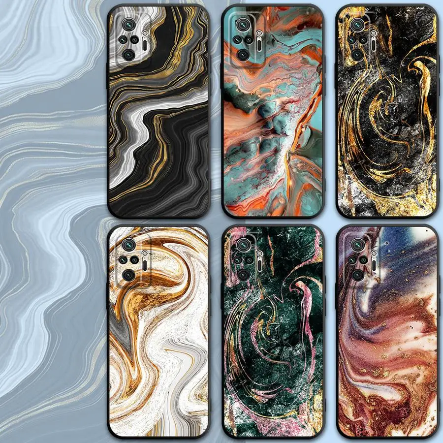 Phone Case for Xiaomi Redmi Note 10 11 9T 9S 10S 11Pro 11S 13 12 Pro Plus 7 8 9 8T 12S Ink Green Luxury Marble Soft Black Cover