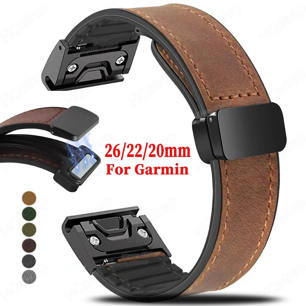 Crazy Horse Leather Silicone Strap for For Garmin Tactix 7 Pro Fenix 6X 7X 7pro 6 5plus Magnetic Buckle for Garmin 26mm 22mm 20