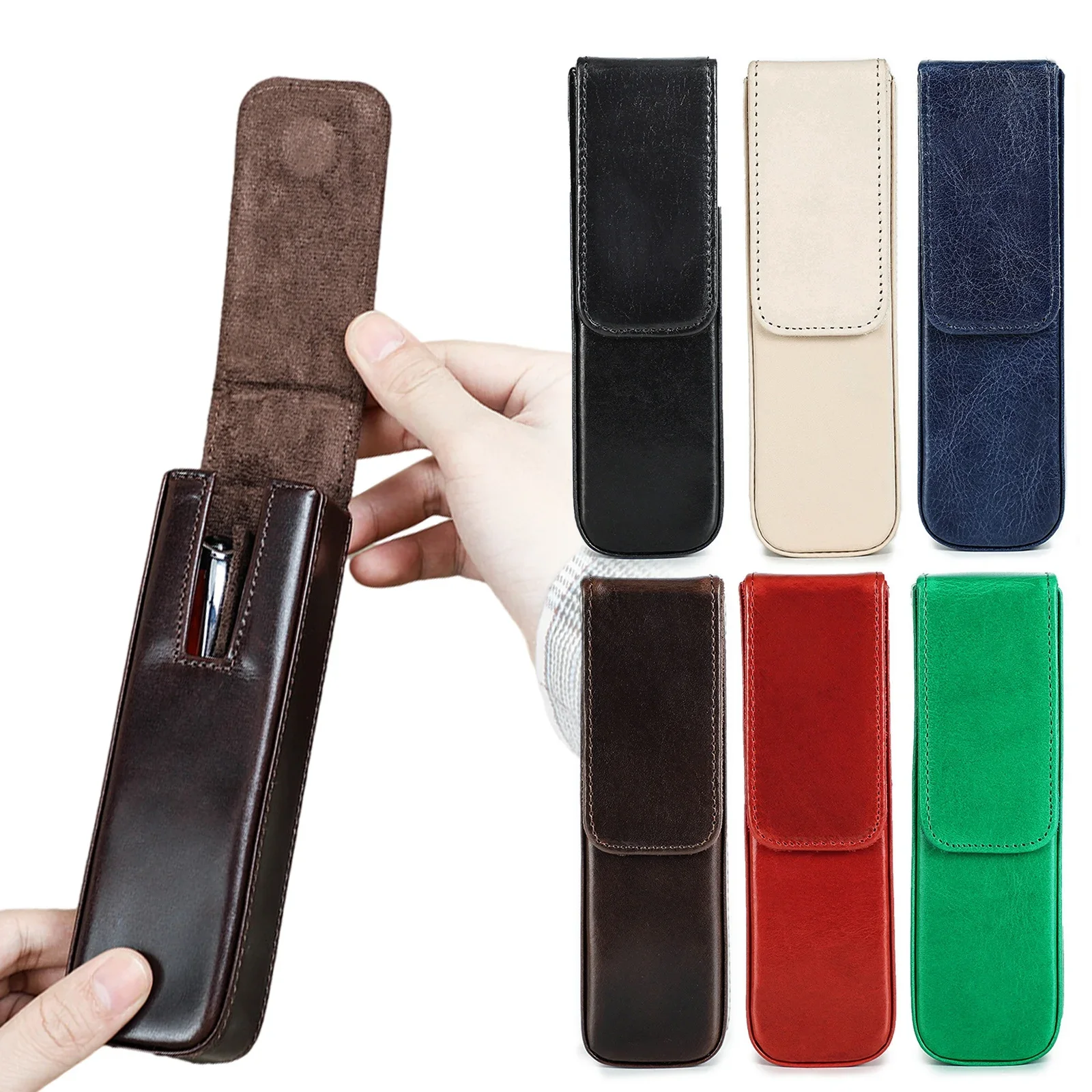 Leather Pen Case With 2 Slots Removable Pen Tray Holder for fountain pens collection Pencil Case PEN Pouch Office School Supply