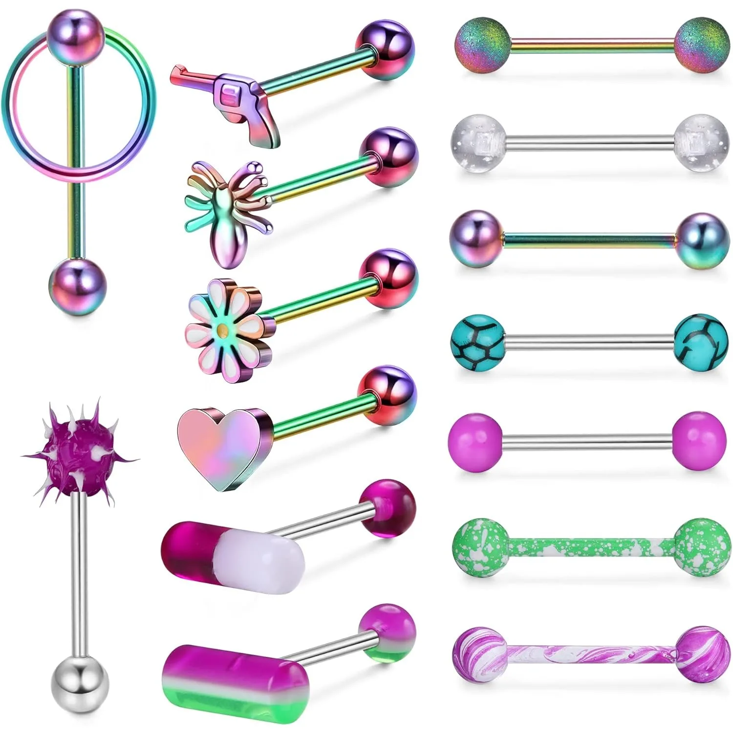 

Bobisty 14G Tongue Bars Surgical Steel Piercing for Women Men Double Barbell Tongue Bar Nipple s Barbells Body Jewellery Set