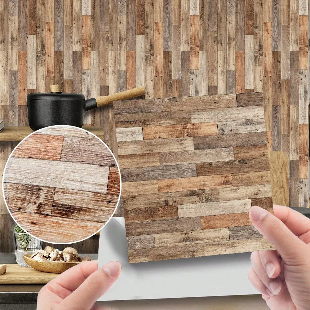 3.93 X 3.93 Inches Realistic 2D Wallpaper Sticker, Model Furniture Decoration - Authentic Wood and Brick Patterns, PVC Wallpaper
