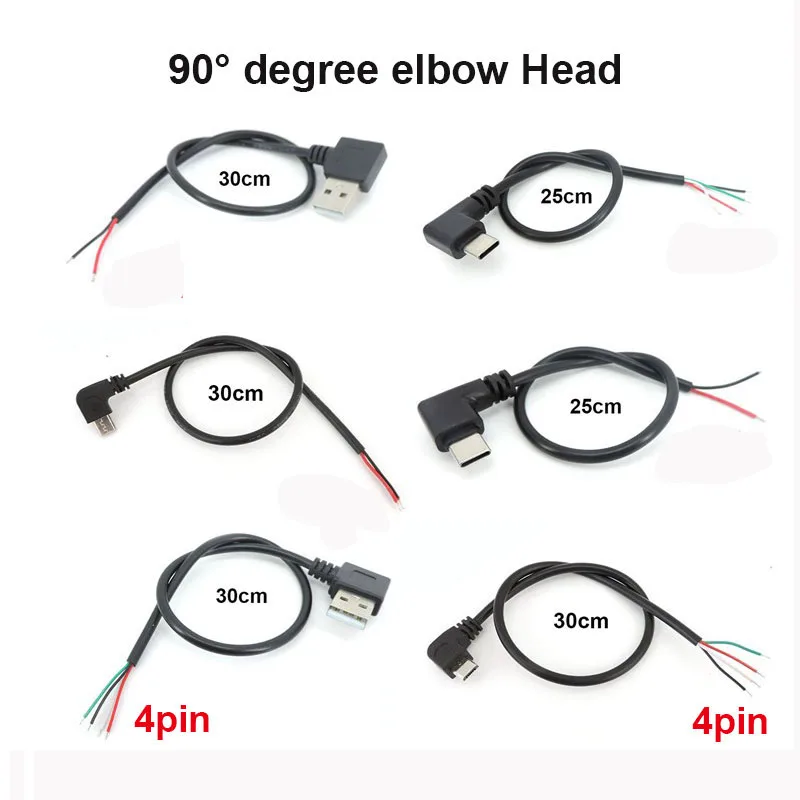 لتقوم بها بنفسك إصلاح USB ذكر إلى كابل 4pin/2pin 2 سلك 4 أسلاك مايكرو USB 2.0 رأس الكوع ذكر جاك نوع-c تمديد كابل خط J17