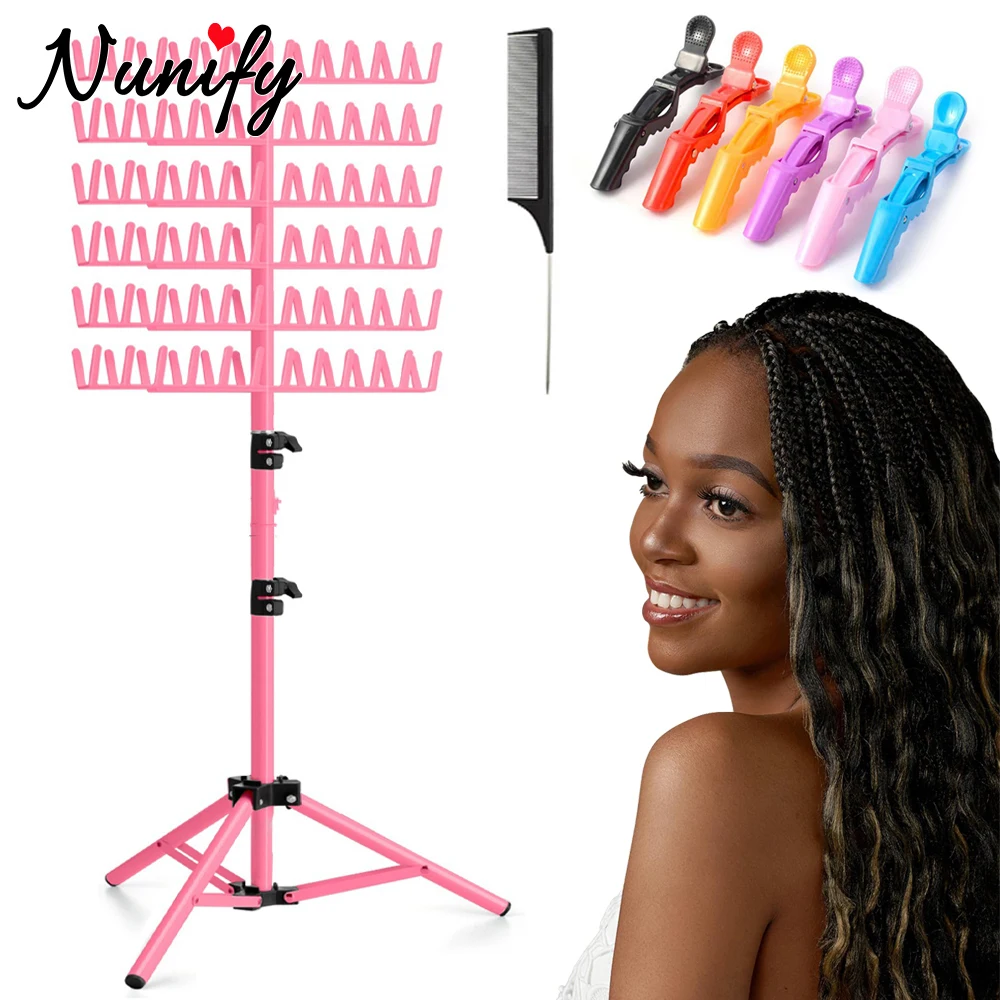 

Регулируемая стойка для плетения Nunify, 144, двухсторонняя стойка для плетения волос, устойчивая стойка для плетения волос, черный держатель для наращивания волос