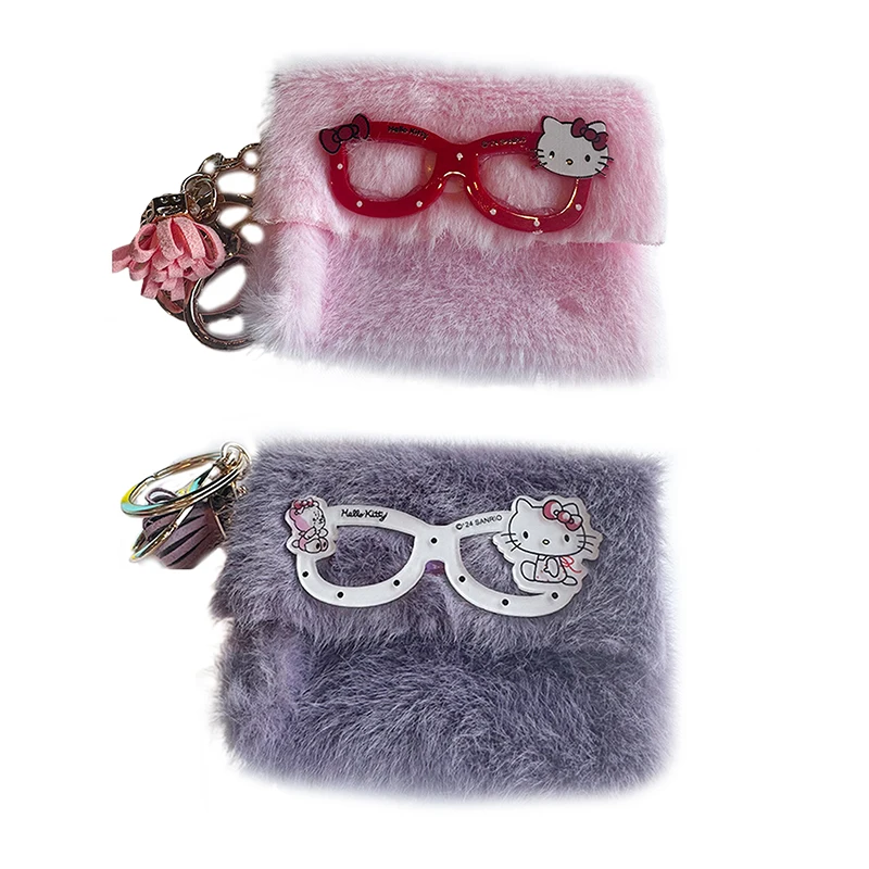 sanrio Cartoon Hello Kitty Plush Coin Bag KT Cat Money Change Purse Creative Plush Small Wallet Earphone Storage Bag W/Keychain
