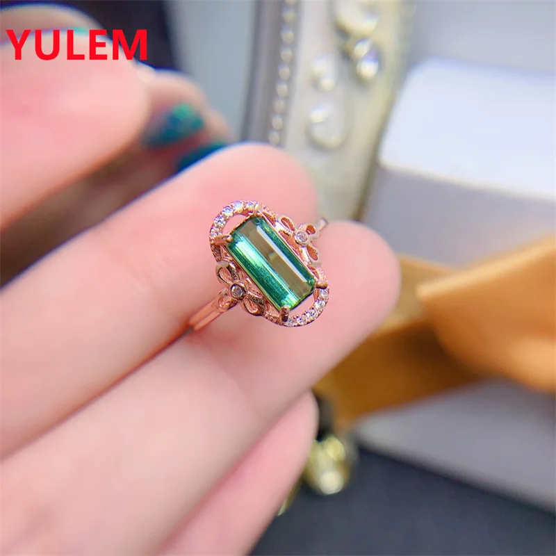 

YULEM Jewelry 100% Natural Tourmaline Silver Ring 5x10mm Tourmaline Ring for Daily Wear 925 Silver Tourmaline Jewelry