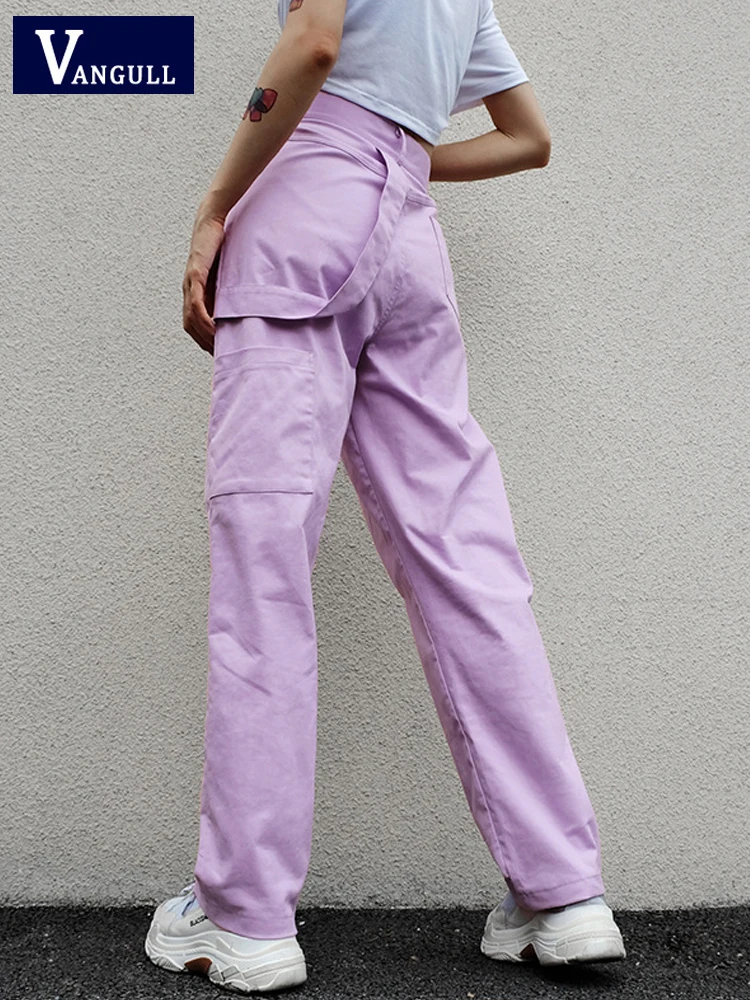 

Vangull Fashion Purple Cotton Wide Leg Pants Women Loose High Stright Trousers Female Spring New Stretch Streetwear Cargo Pants