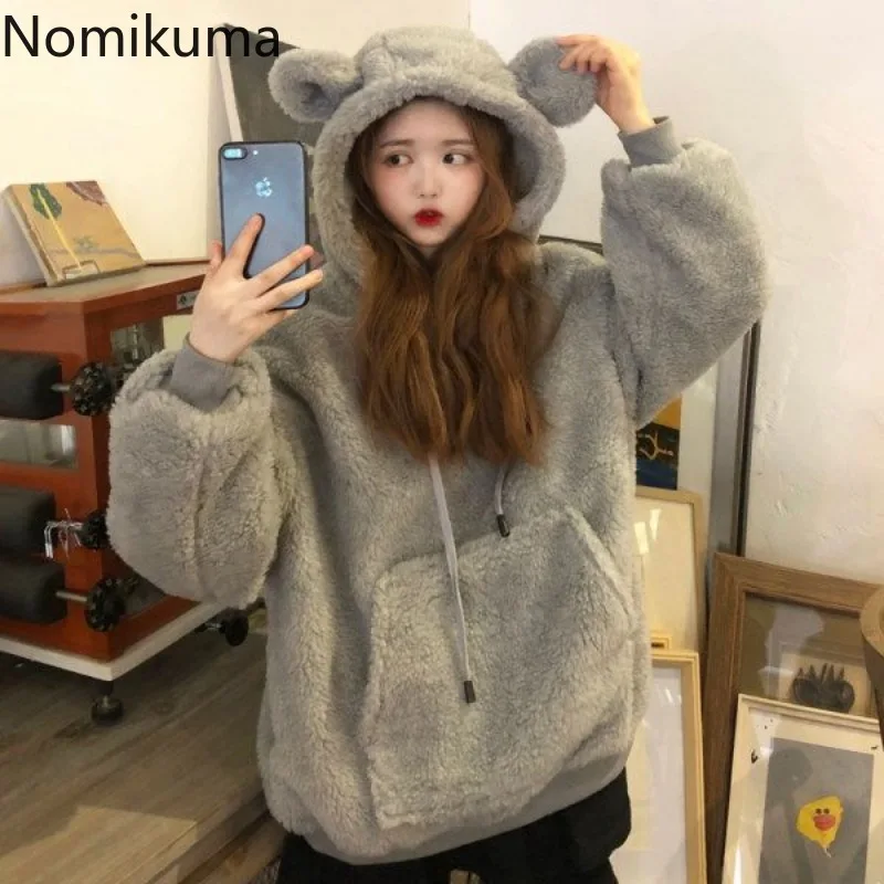 2024 Women Clothing Oversized Hoodies Y2k Tops Streetwear Rabbit Ears Hooded Sweatshirts Thicked Casual Chic Hoodie Ropa Mujer