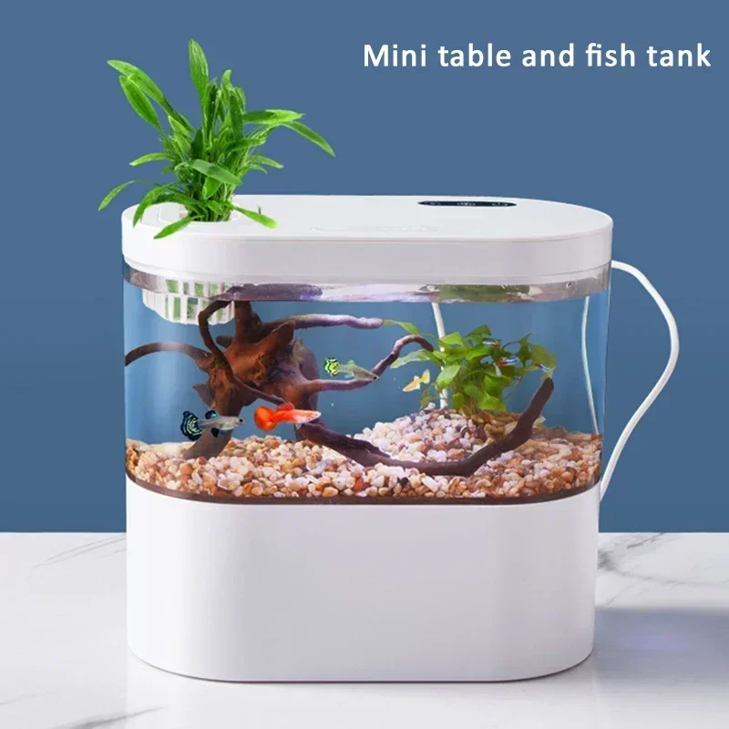 

Desktop Creative Mini Aquarium Fish Tank with Biochemical Filtration System LED Light Betta Fish Ecological Water Cycle