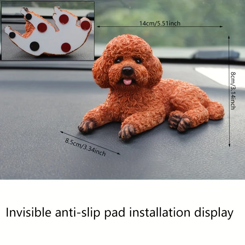 For Miniature Teddy Dog Dashboard Ornament - Cute Poodle Design, Resin Material, Ideal for Car Interior and Home Decor