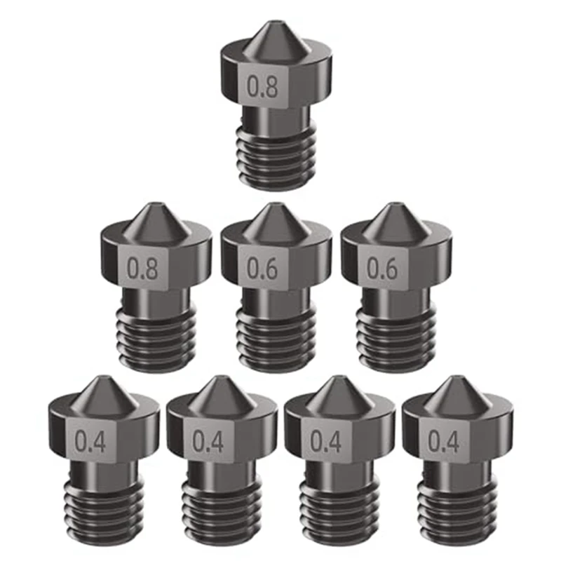 

8Pcs Hardened Steel V6 Nozzle Kit, 3D Printer V6 Hotend Extruder Nozzles 0.4Mm 0.6Mm 0.8Mm For Anycubic I3 Mega