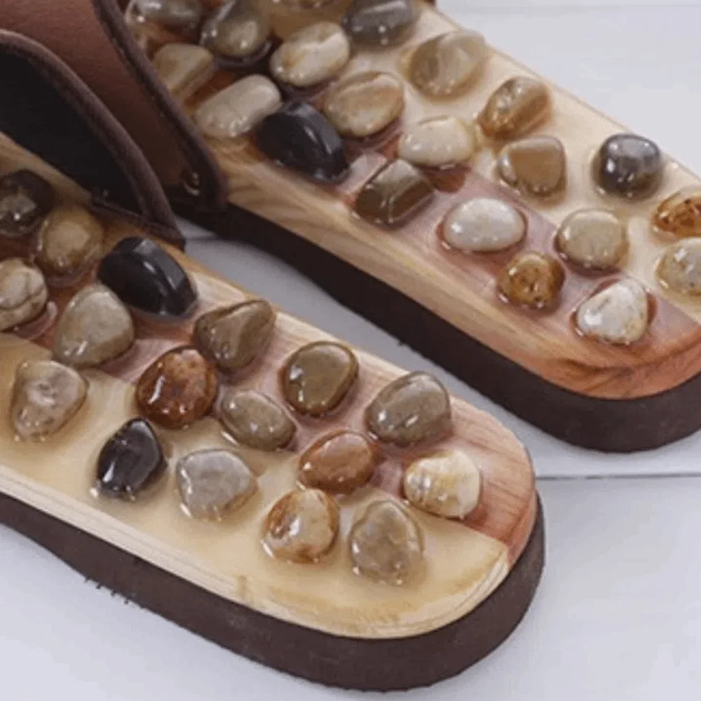 Natural Pebbles Acupressure Massage Slippers Rotating Feet Care Massage Stone Sandals Anti-slip Relaxation Foot Massager Shoes