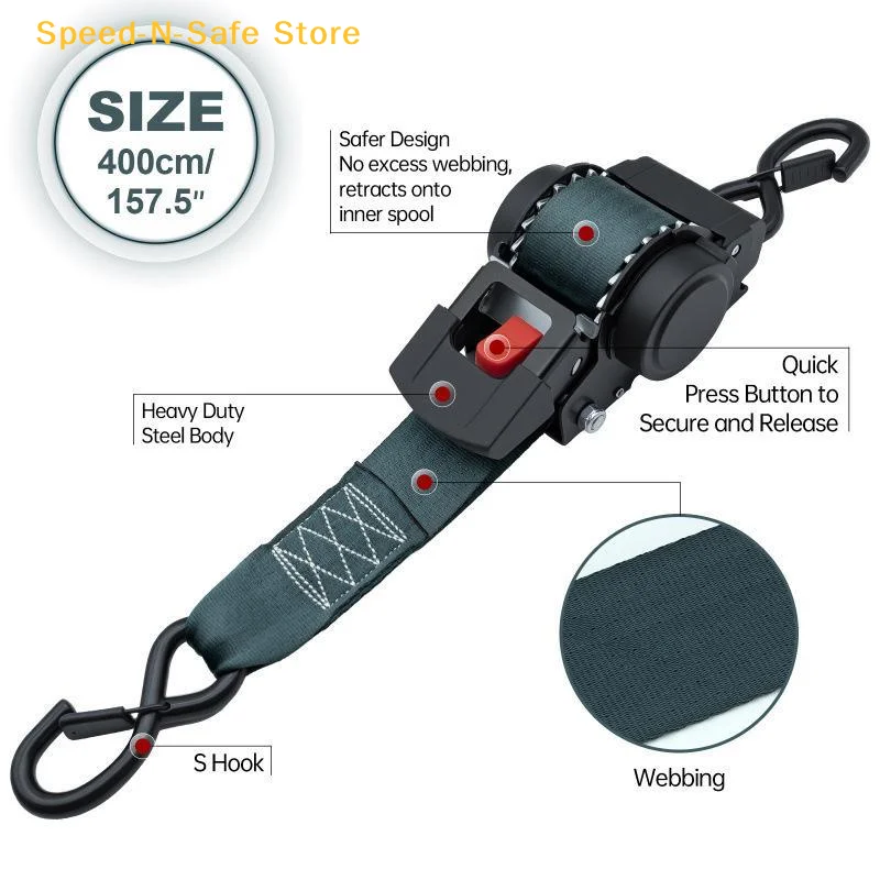 Automatic Retractable Tie Down Straps Heavy Duty Labor-saving Cargo Belt for Motorcycle ATV Outdoor Adventure Gear Securing