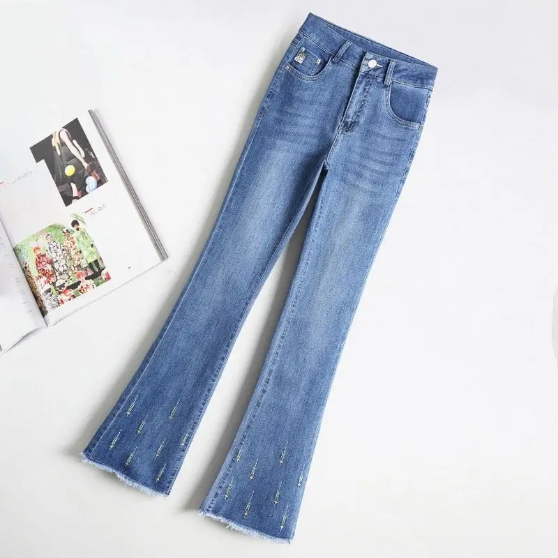 Flare Jeans Spring And Autumn 2023 New Loose Hem Straight Leg Pants High Waist Casual 9-inch Pants